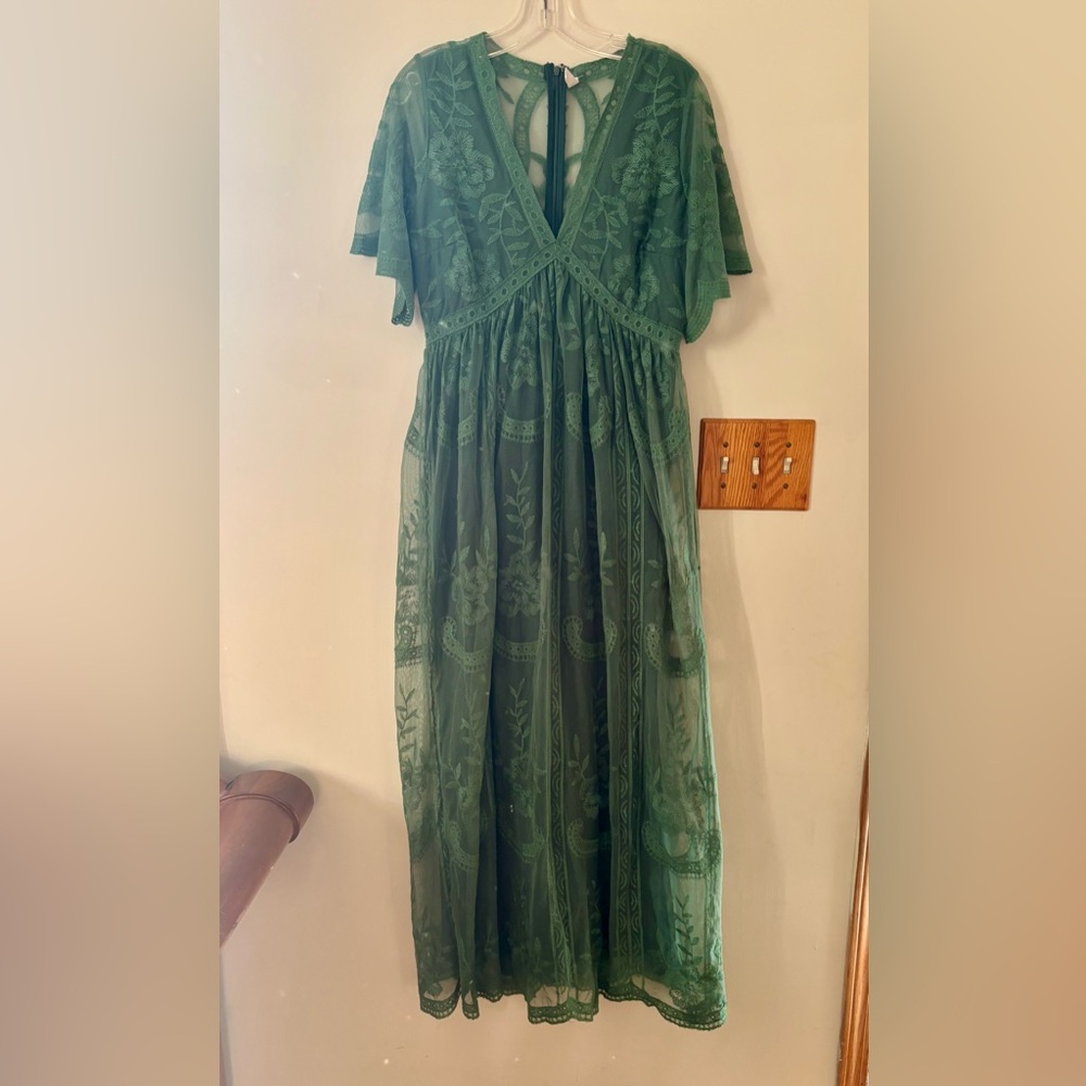 Pinkblush Green Flutter Sleeve Maxi Sundress